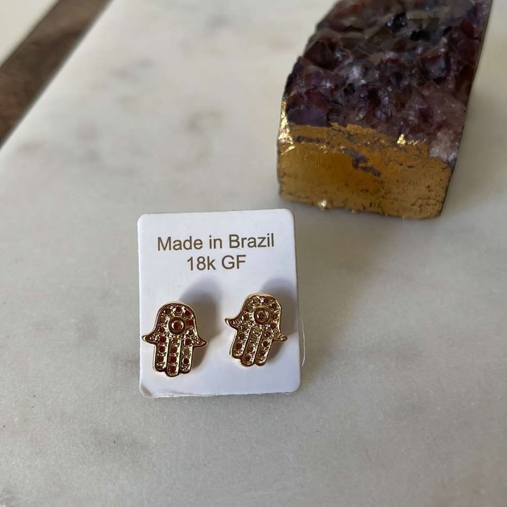 18k GF Hamsa Charm Stud Earrings — New!